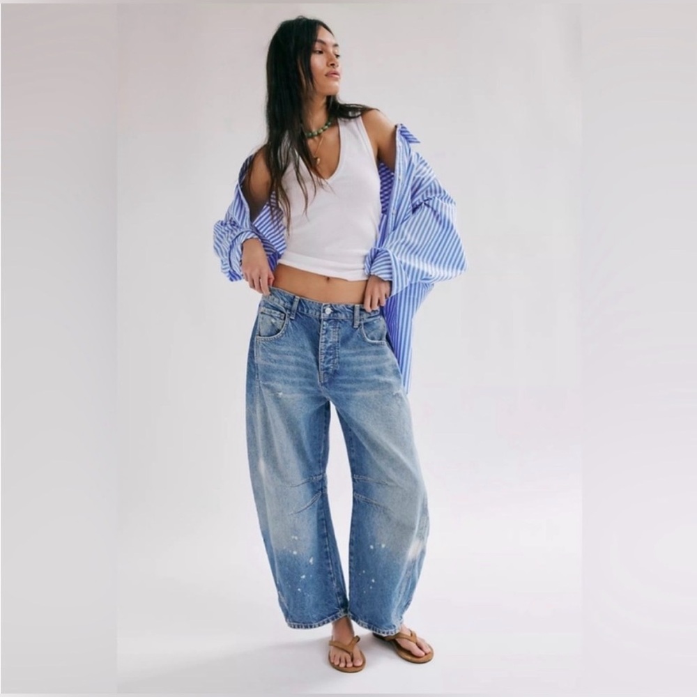 Free People good luck mid rise barrel jeans- 100 years size 27 NWT RETAILS $98